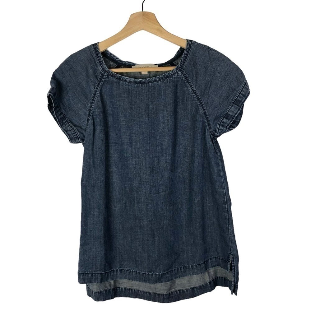 Ann Taylor LOFT Dark Blue Denim Raglan Short Sleeve Top XS